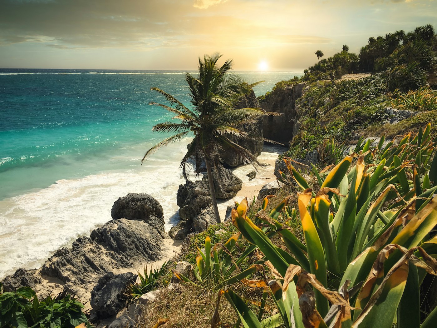 Beach below the Mayan ruins of Tulum, Mexico